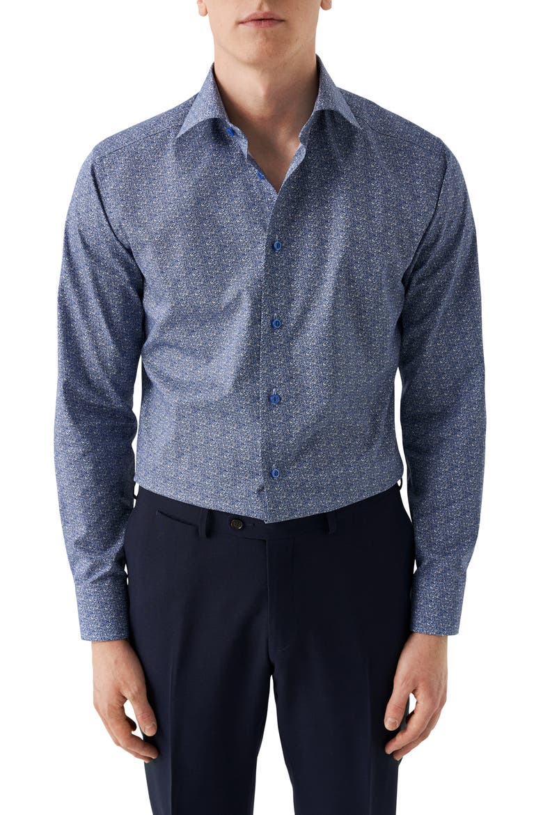 Slim Fit Micro Paisley Cotton Twill Dress Shirt, Main, color, BLUE