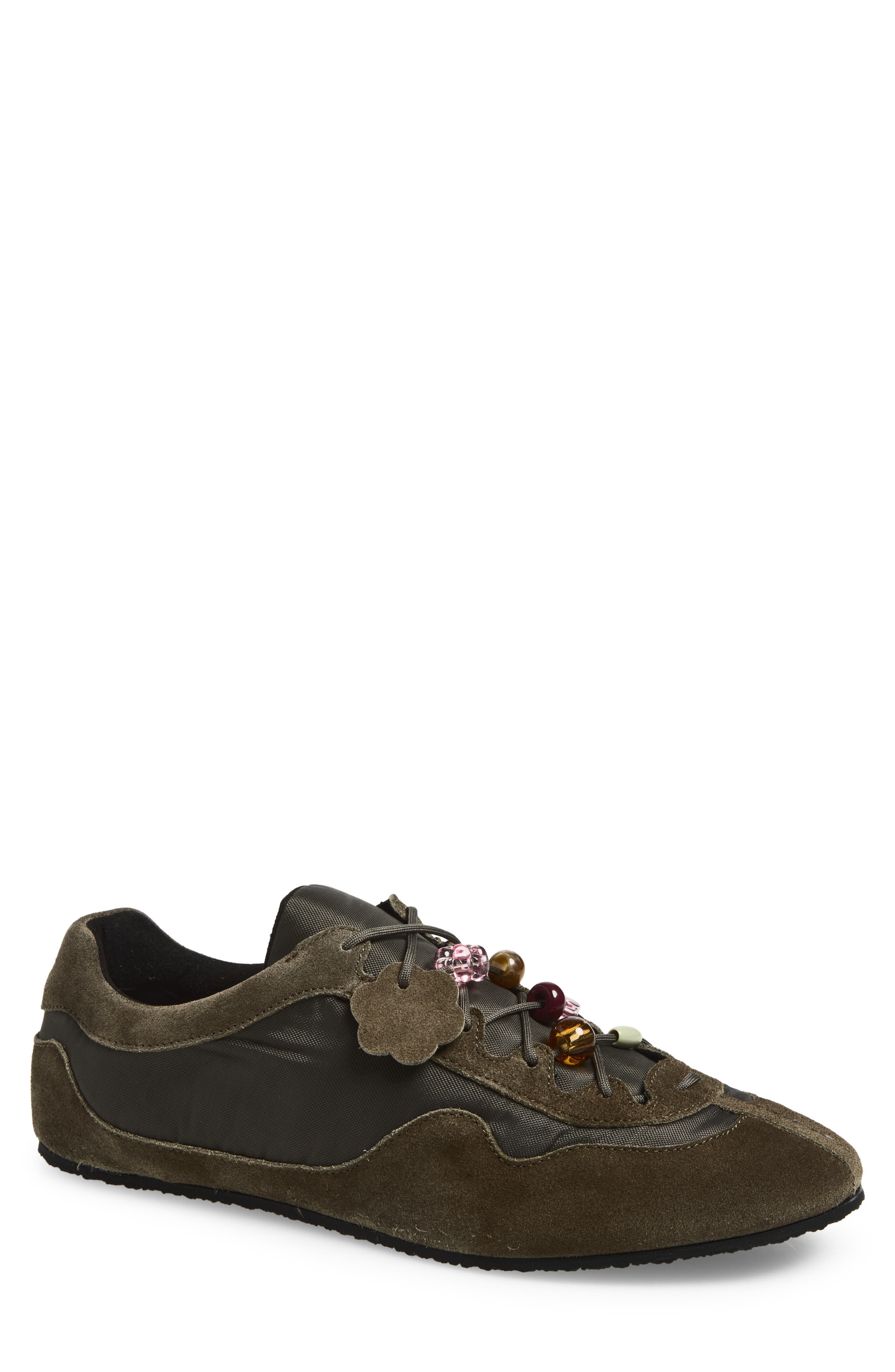 Cecilie Bahnsen Blaise Sneaker, Main, color, Olive Suede / Nylon