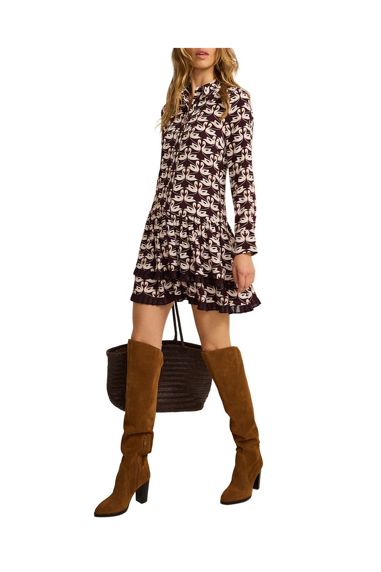 Swan Print Mini Dress, Main, color, Burgundy