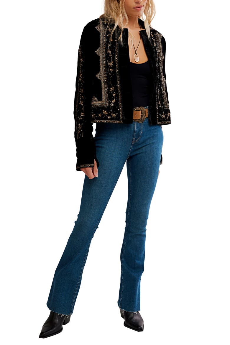 Maxxie Bead Detail Velvet Jacket, Alternate, color, BLACK