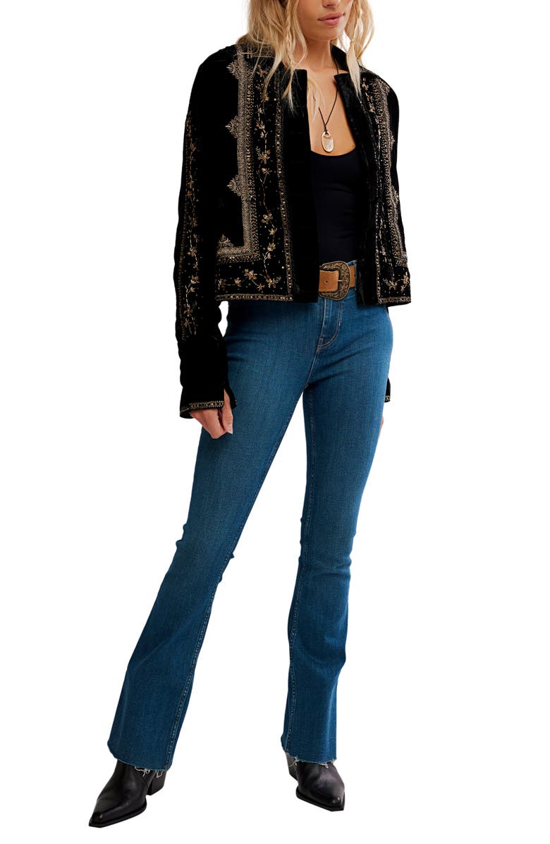 Free People Maxxie Bead Detail Velvet Jacket, Alternate, color, Black