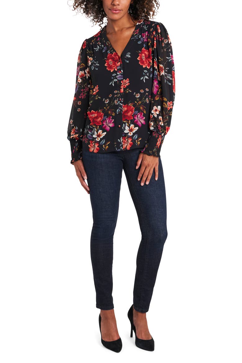 Magnolia Noir Floral Long Sleeve Top, Alternate, color, RICH BLACK