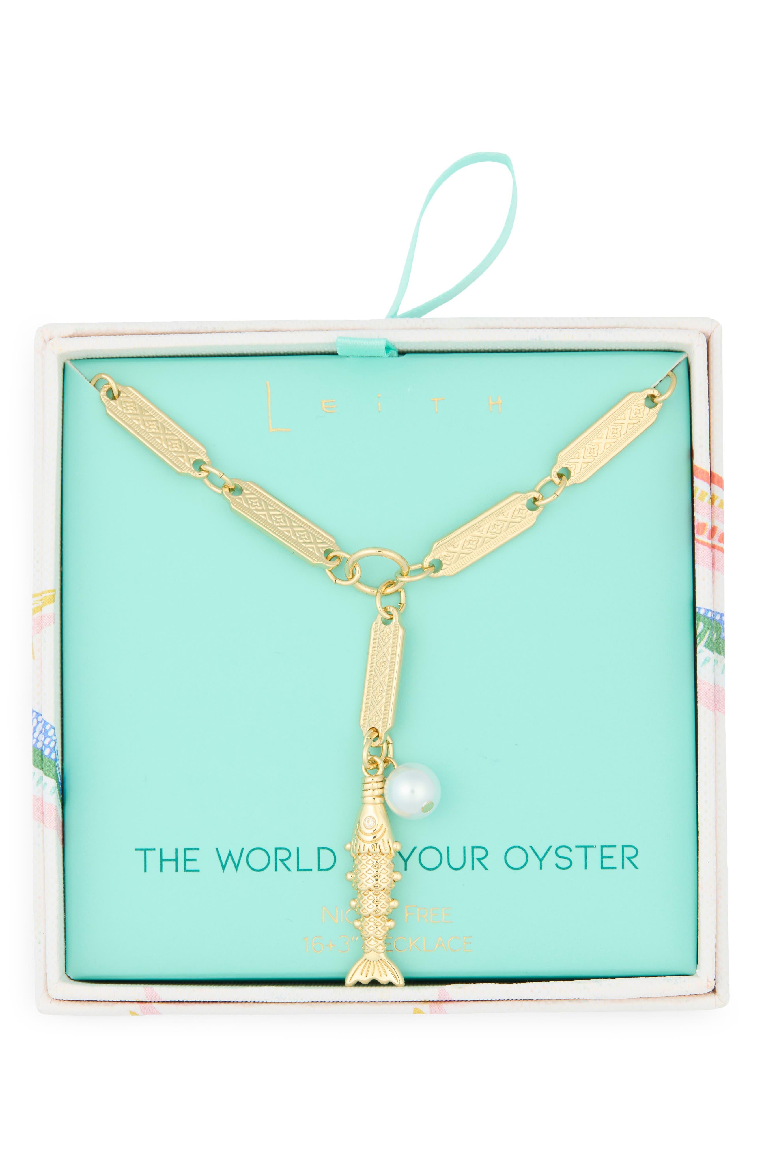Leith The World Is Your Oyster Fish Lariat Necklace