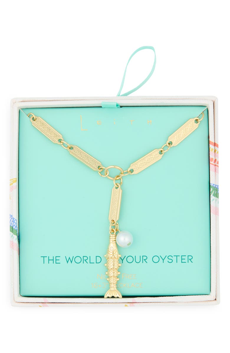 Leith The World Is Your Oyster Fish Lariat Necklace, Main, color, Gold