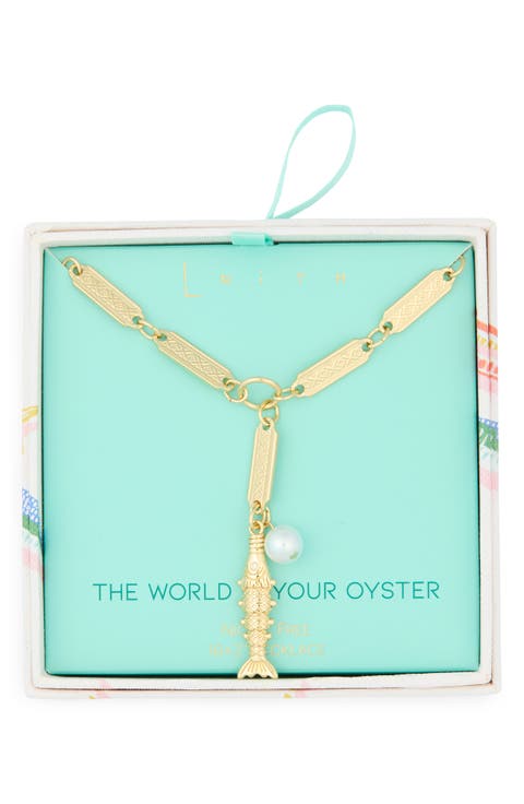 The World Is Your Oyster Fish Lariat Necklace