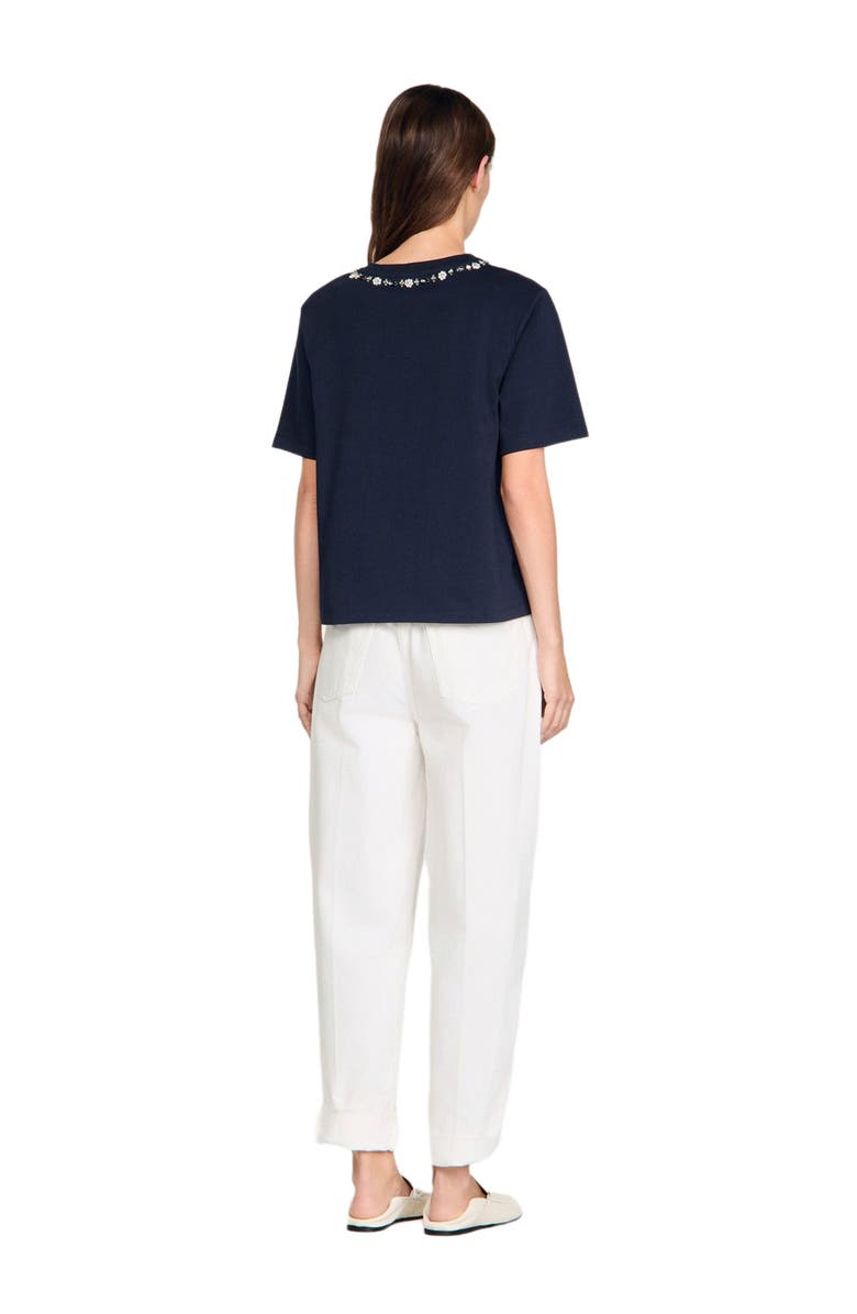 SANDRO Rhinestone openwork T-shirt, Alternate, color, Navy Blue