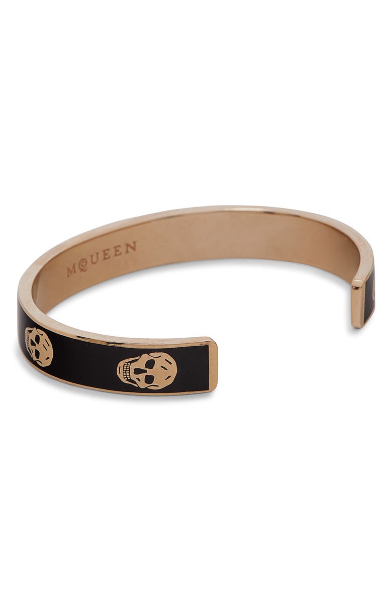 McQueen Thin Skull Enamel Cuff Bracelet, Alternate, color, Black/ Gold