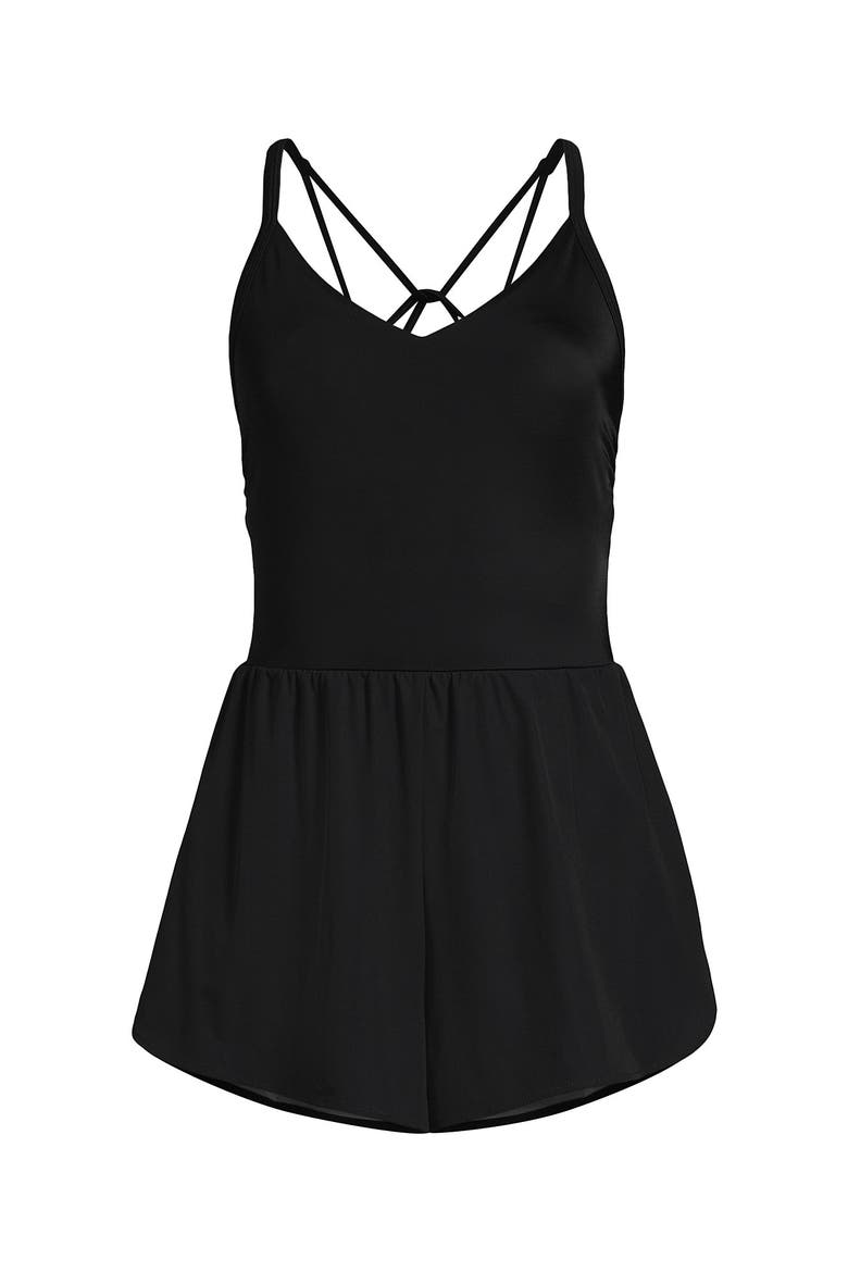 Tugless Strappy X-Back Romper Swimsuit, Alternate, color, Black