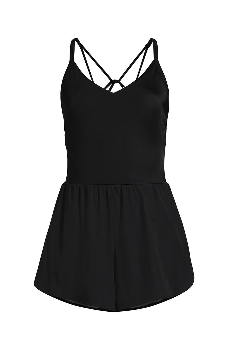 Lands' End Tugless Strappy X-Back Romper Swimsuit, Alternate, color, Black