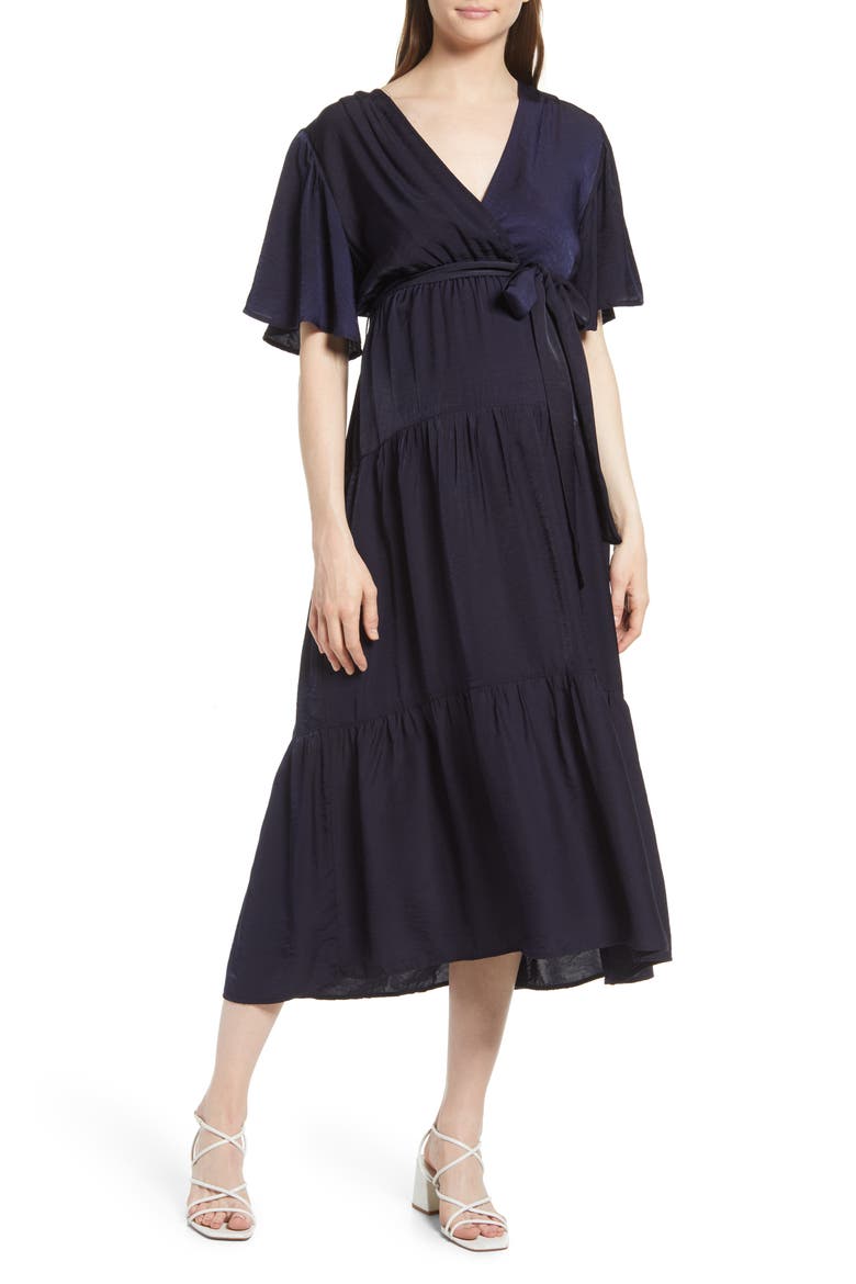 Crossover Faux Wrap Maternity Dress, Main, color, NAVY