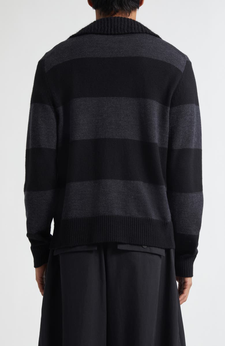 Simone Rocha Fuzzy Collar Stripe Rugby Polo Sweater, Alternate, color,