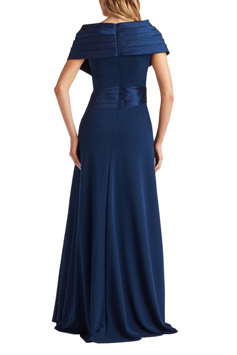 Portrait Collar Satin & Crepe Gown, Alternate, color, NAVY