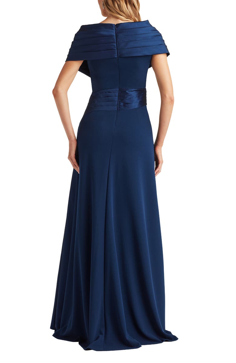 Tadashi Shoji Portrait Collar Satin & Crepe Gown, Alternate, color, 