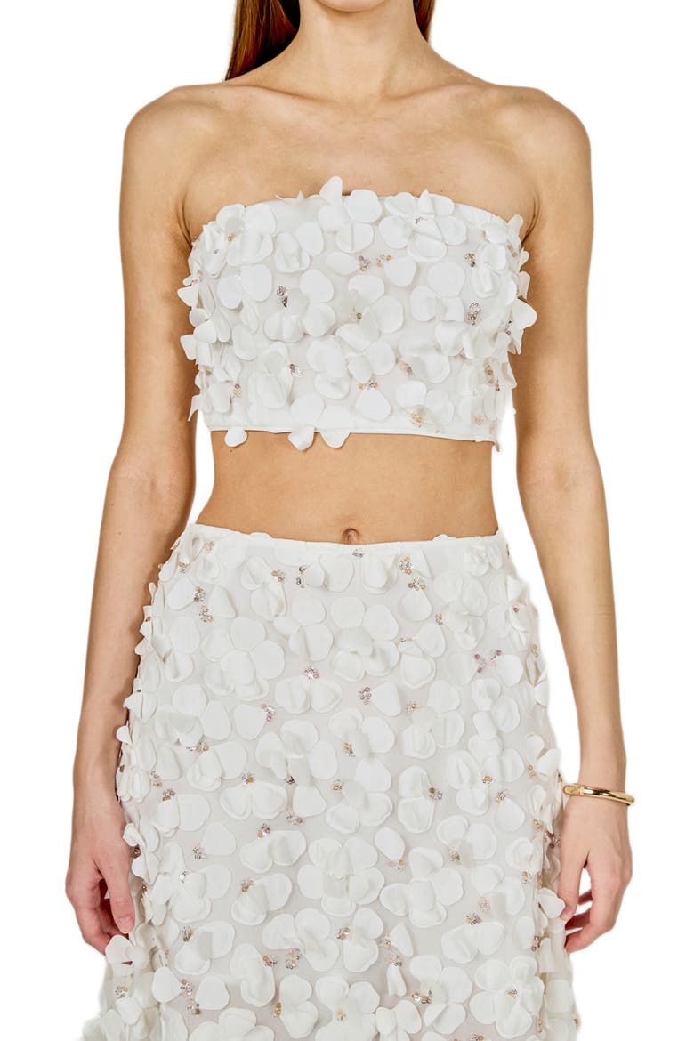 3D Floral Crop Bandeau Top, Main, color, OFF WHITE