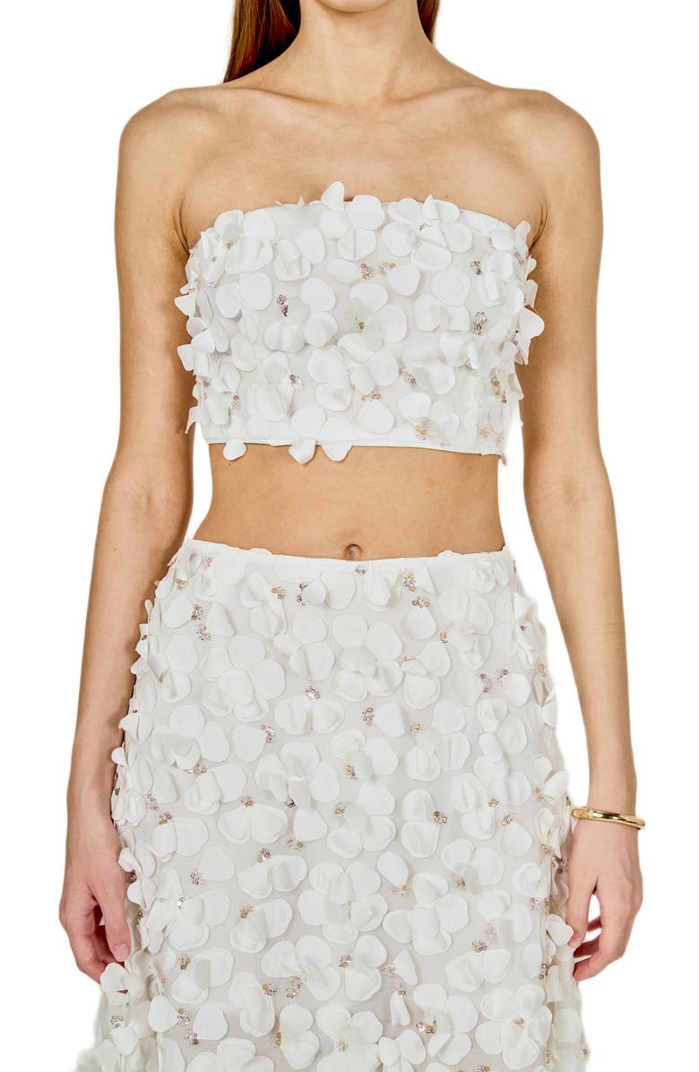 Endless Rose 3D Floral Crop Bandeau Top, Main, color, Off White