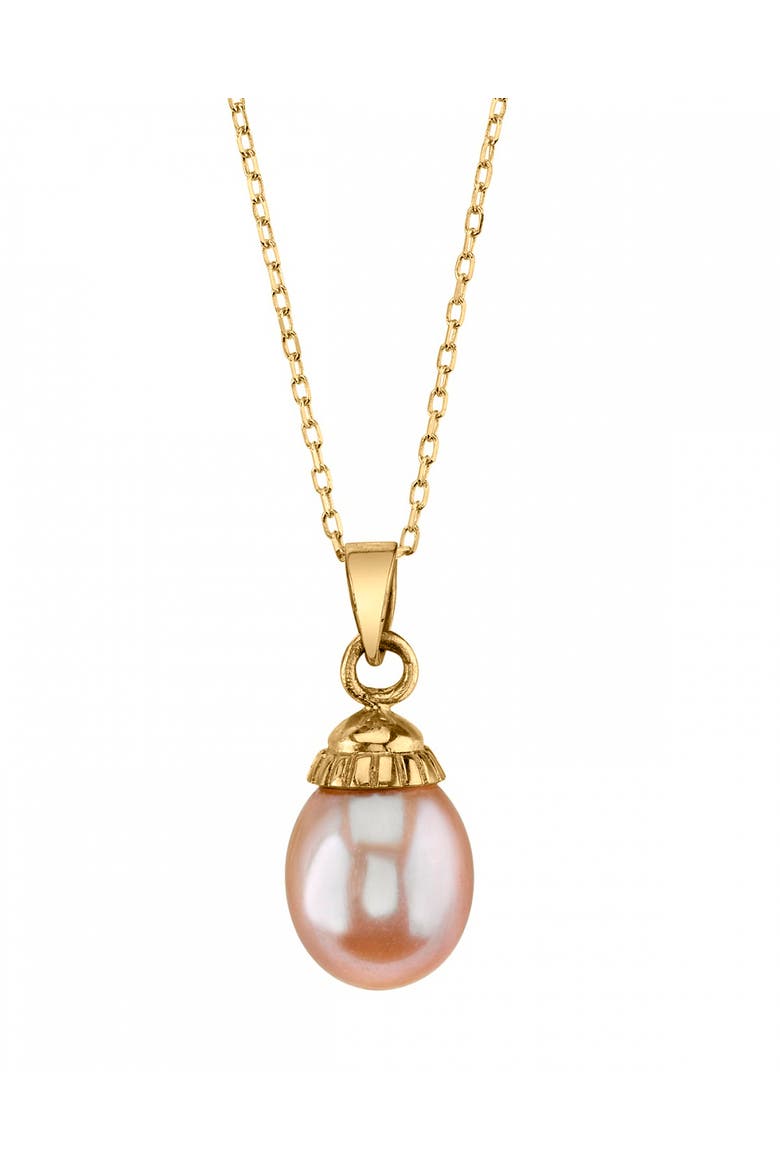 14K Gold Pink Freshwater Cultured Pearl Devon Pendant, Main, color, Yellow Gold