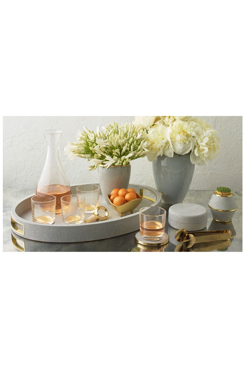 Faux Shagreen Set of 4 Coasters with Lidded Holder, Alternate, color, DOVE