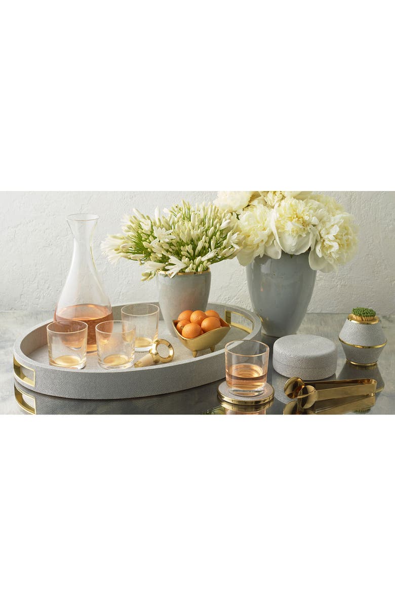 Aerin Faux Shagreen Set of 4 Coasters with Lidded Holder, Alternate, color, Dove