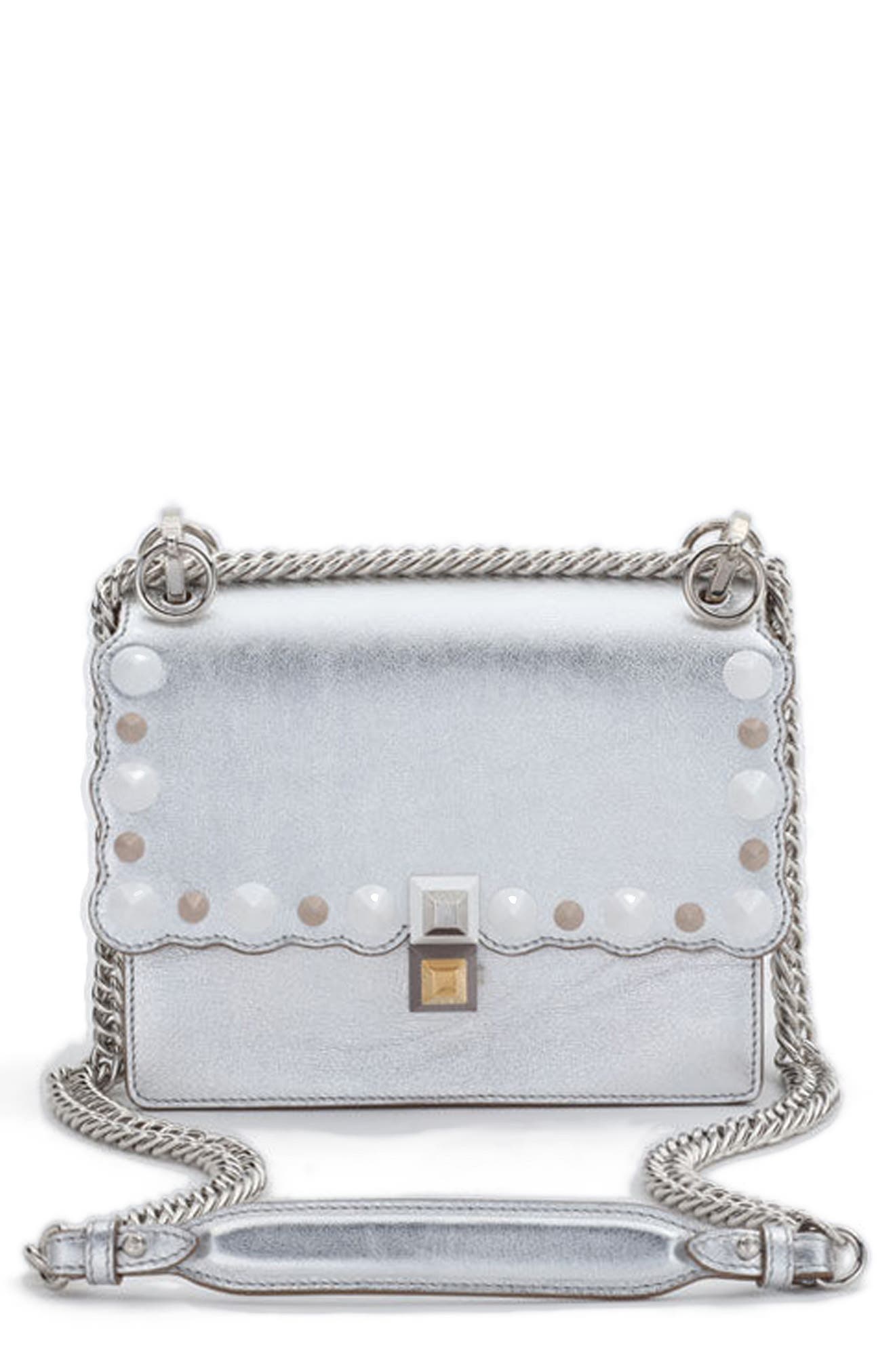 Small Kan I Metallic Leather Shoulder Bag, Main, color, SILVER