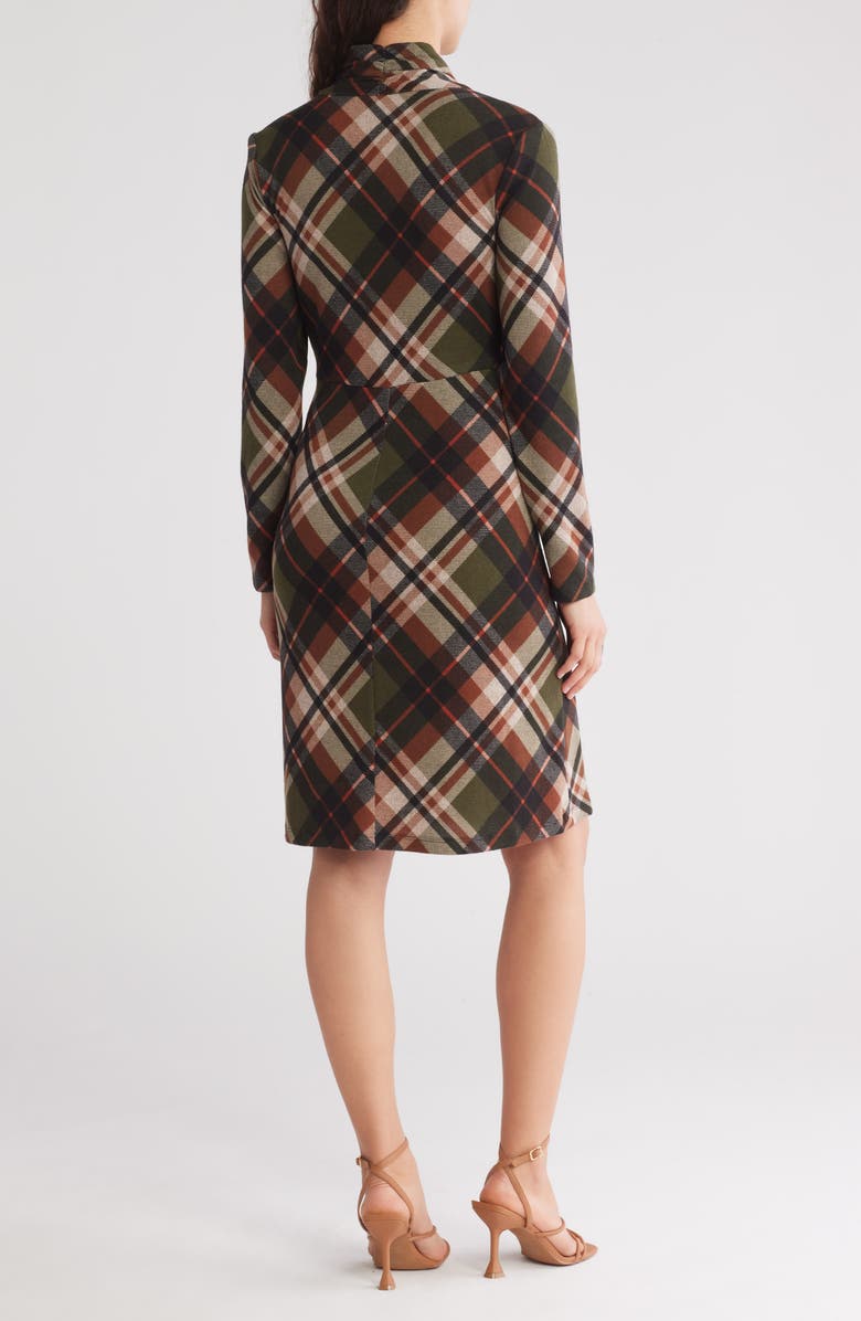 Connected Apparel Tie Neck Long Sleeve Dress, Alternate, color, Olive