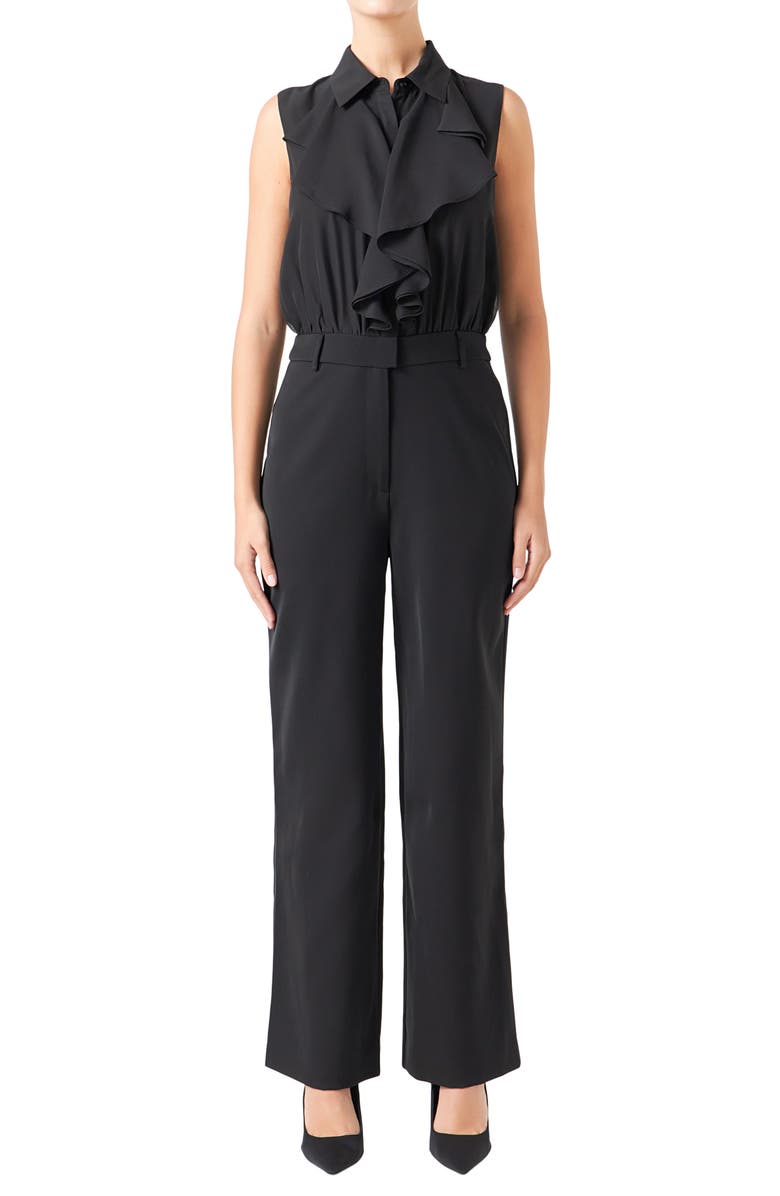 Endless Rose Ruffle Sleeveless Jumpsuit, Alternate, color, Black