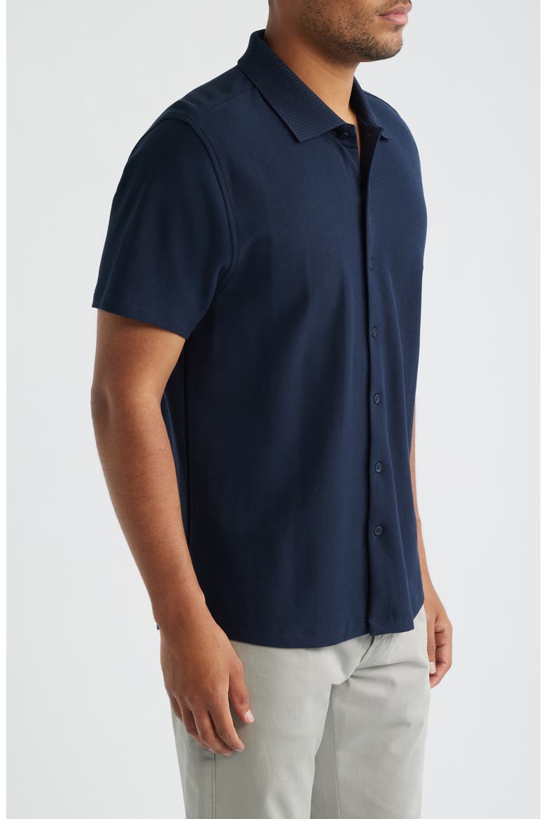 Sorrell Short Sleeve Cotton Piqué Button-Up Shirt, Alternate, color, NAVY