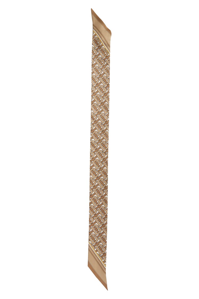 TB Monogram Reversible Silk Skinny Scarf, Alternate, color, ARCHIVE BEIGE