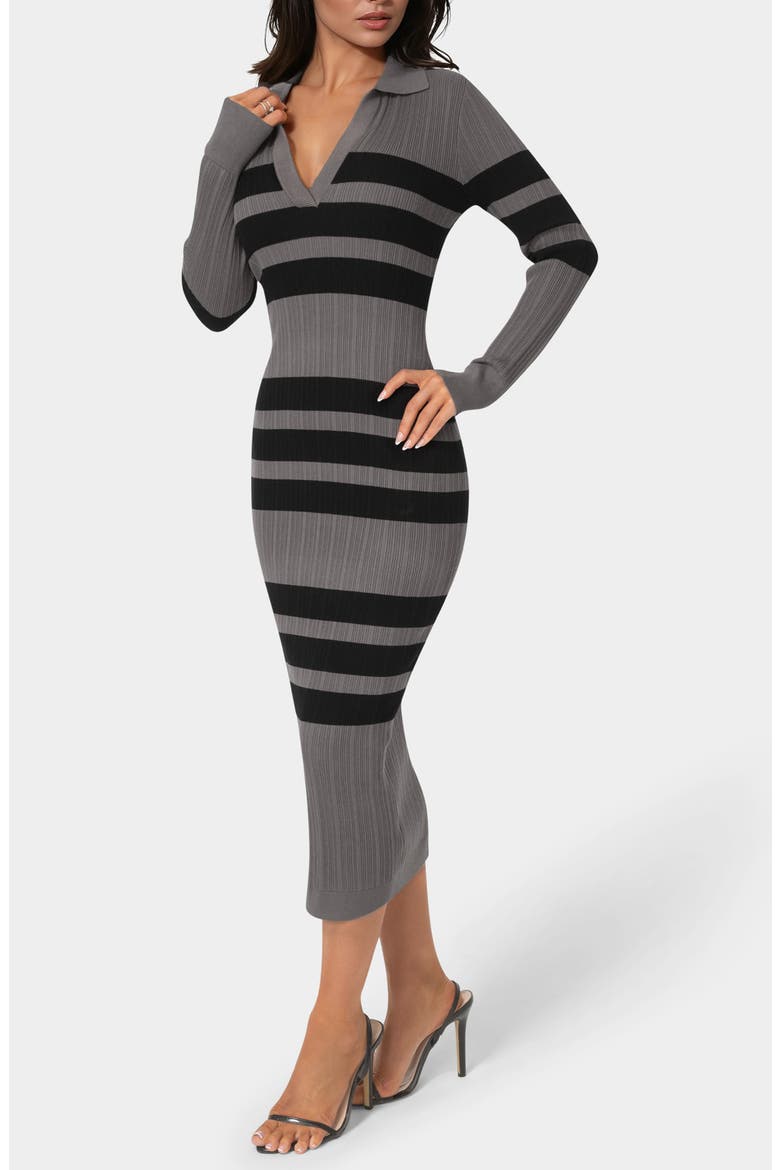 Collared Long Sleeve Sweater Dress, Alternate, color, CHARCOAL/ BLACK