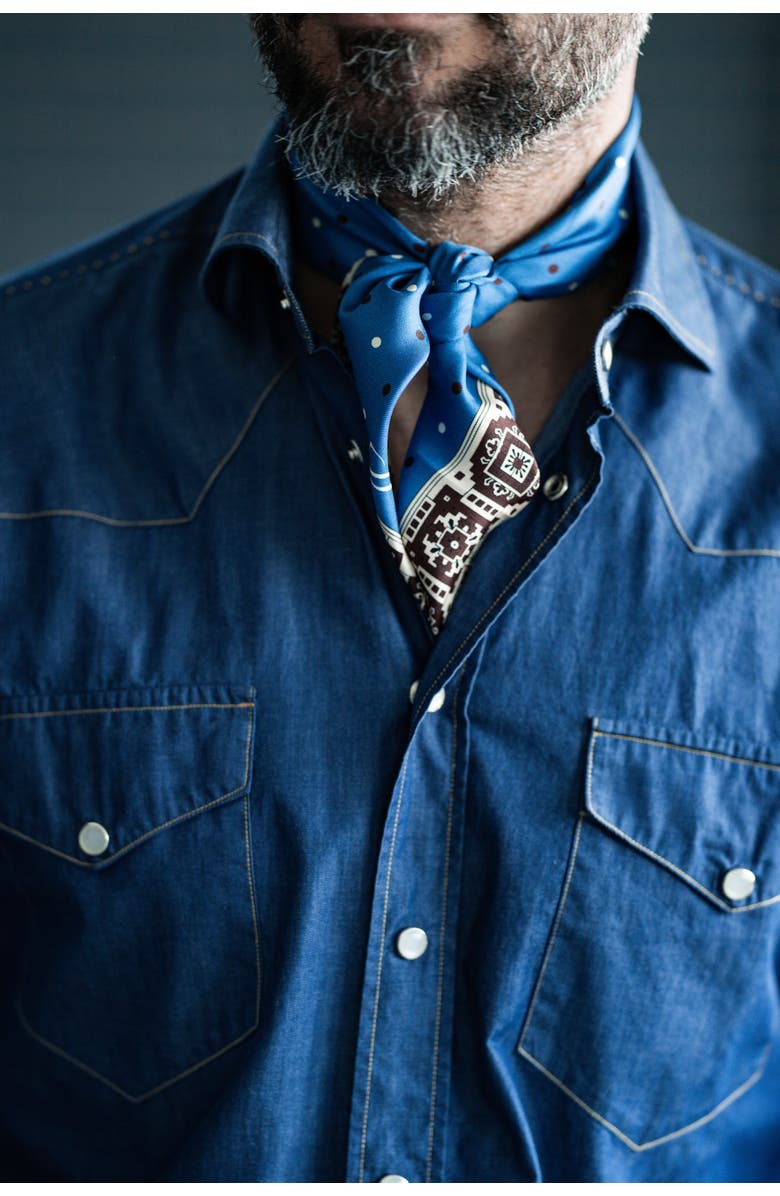 Elizabetta Bergamo - Hand Rolled Silk Neckerchief for Men, Alternate, color, Blue