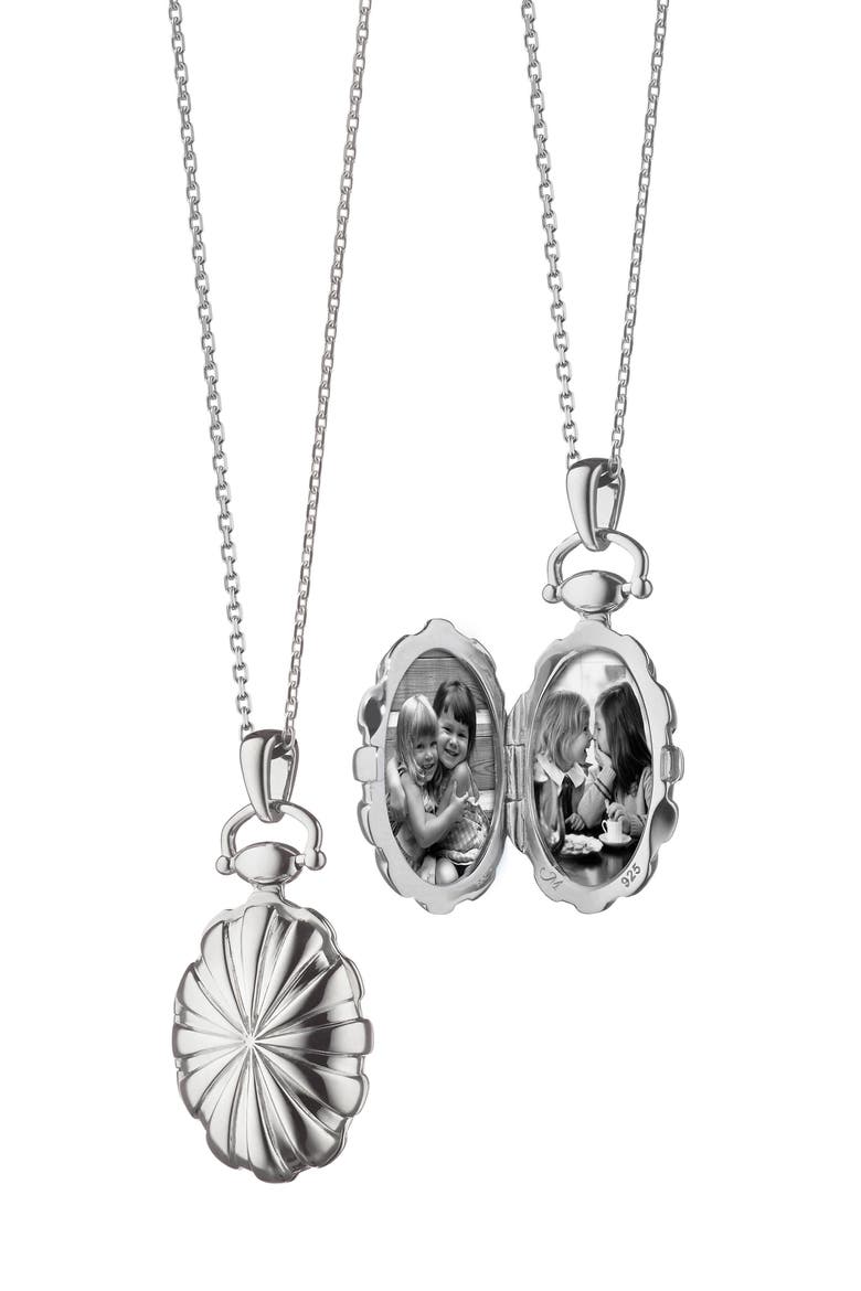 Petite Sunburst Locket Necklace, Alternate, color, STERLING SILVER