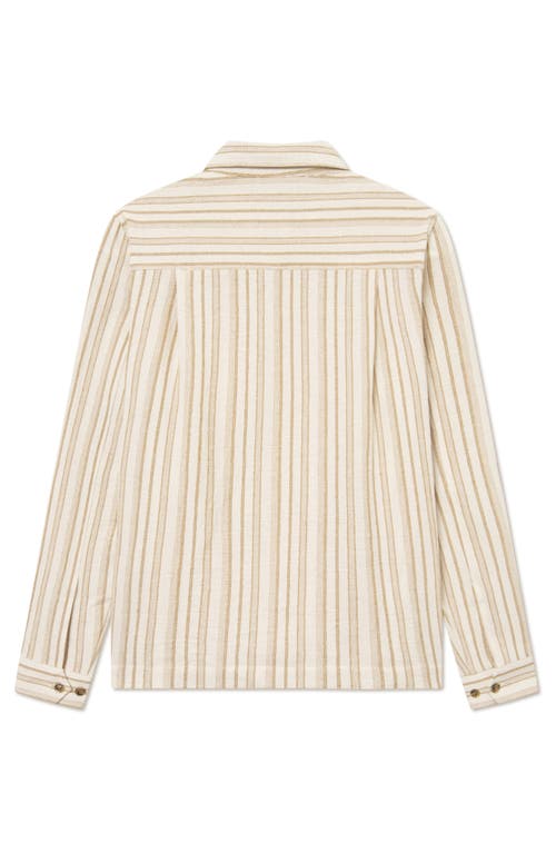 Les Deux Ivory Blend Stripe Overshirt In Ivory/lichen Green