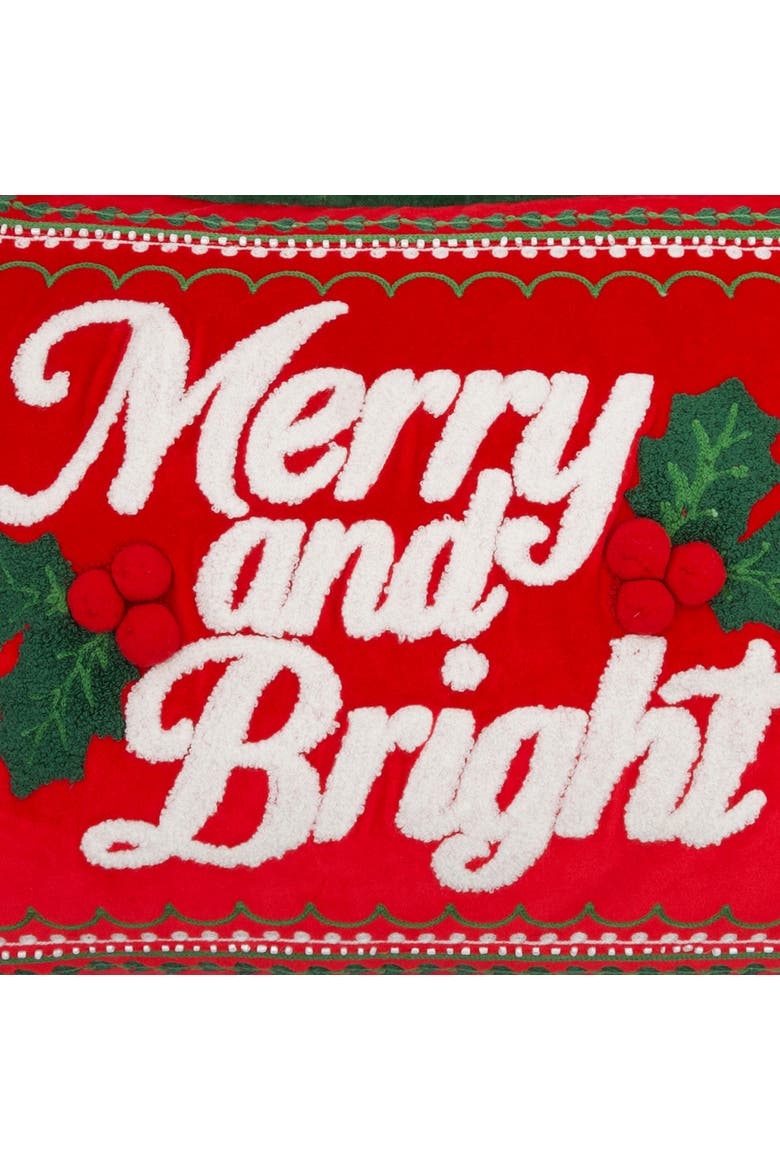 Merry And Bright Holly Berry Tufted Festive Lumbar Throw Pillow 14" x 22", Alternate, color, White
