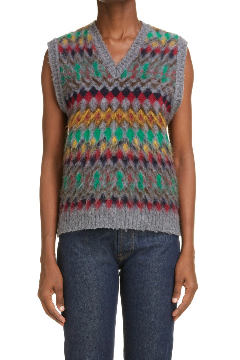 Fair Isle Wool Sweater Vest, Main, color, GREY MIX