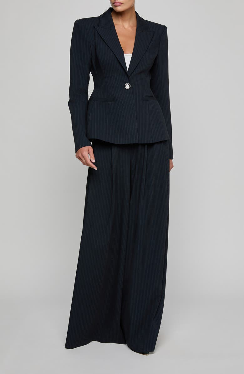 L'AGENCE Therese Cinch Waist Blazer, Alternate, color, Midnight/ Ivory Pinstripe