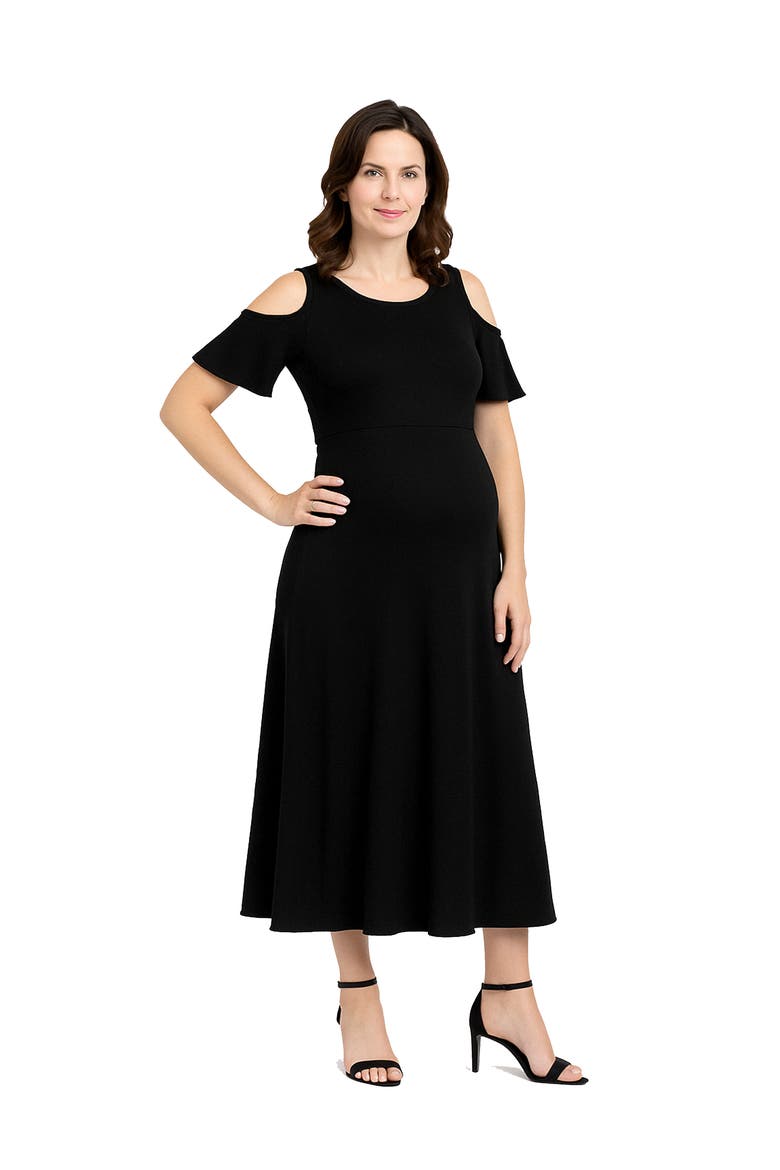 Maternity Ruffle Cold Shoulder A-Line Maxi Dress, Main, color, Black