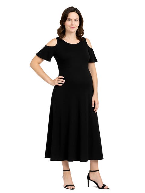 Maternity Ruffle Cold Shoulder A-Line Maxi Dress
