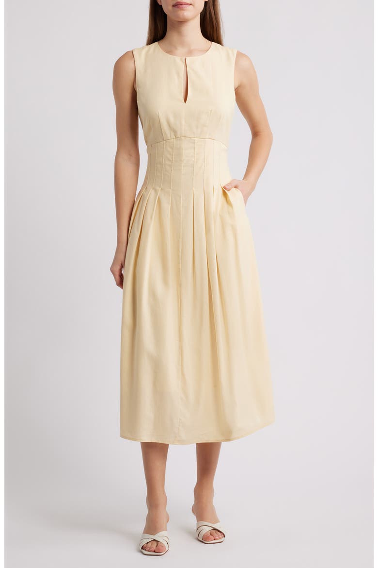Pintuck Waist Midi Dress, Main, color, BUTTER