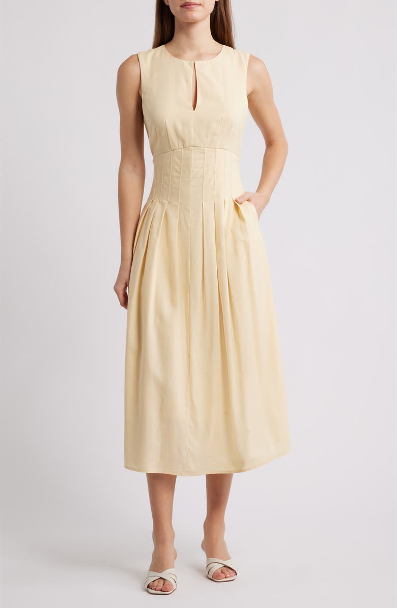 Sam Edelman Pintuck Waist Midi Dress, Main, color, Butter