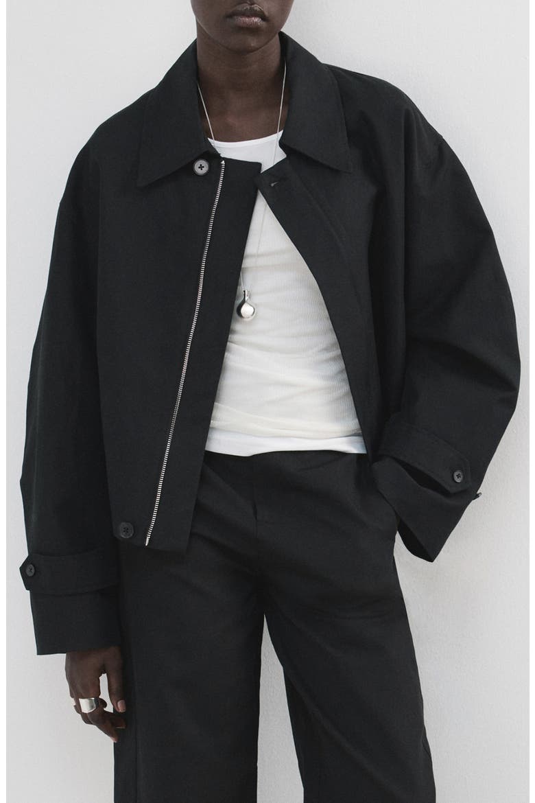 Cotton & Linen Twill Zip Jacket, Main, color, BLACK