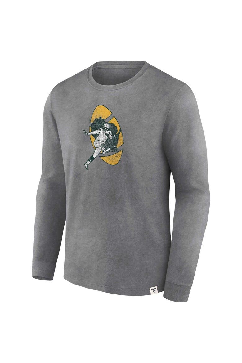Men's Fanatics Branded  Heather Charcoal Green Bay Packers Washed Primary Long Sleeve T-Shirt, Alternate, color, Heather Charcoal
