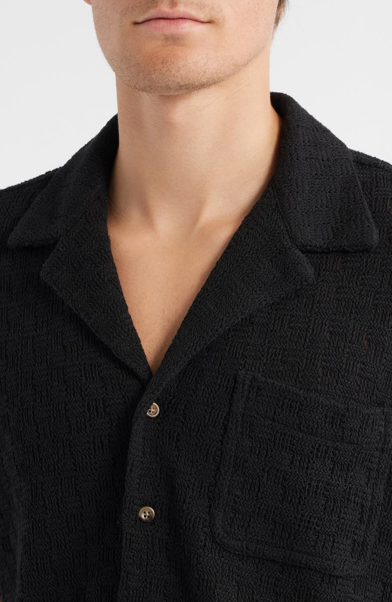 RIZORT Gregory Basket Weave Knit Camp Shirt, Alternate, color, Black