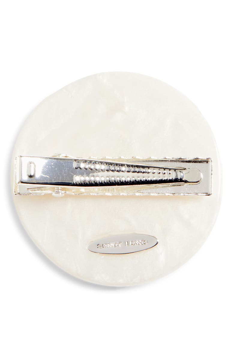Sandy Liang Crystal Embellished Button Barrette, Alternate, color, Pearl