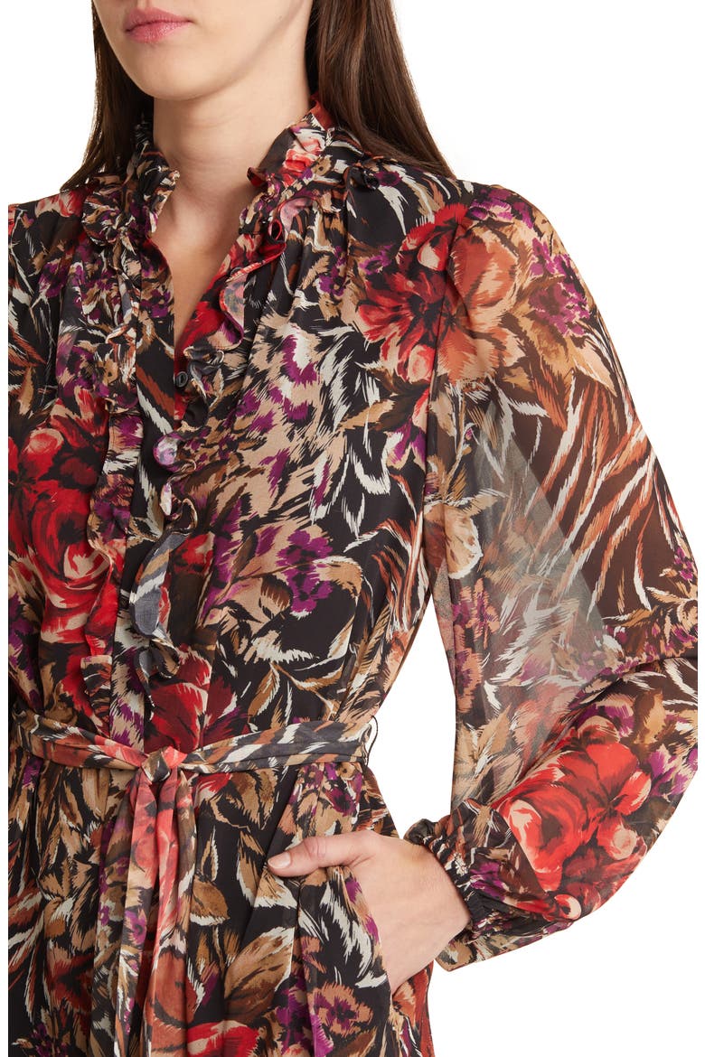 Sami Floral Ruffle Balloon Sleeve Chiffon Dress, Alternate, color, BLACK MULTI