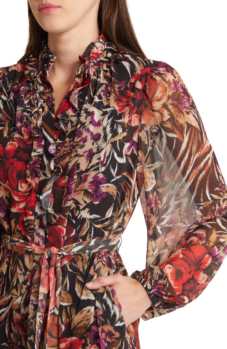 KOBI HALPERIN Sami Floral Ruffle Balloon Sleeve Chiffon Dress, Alternate, color,