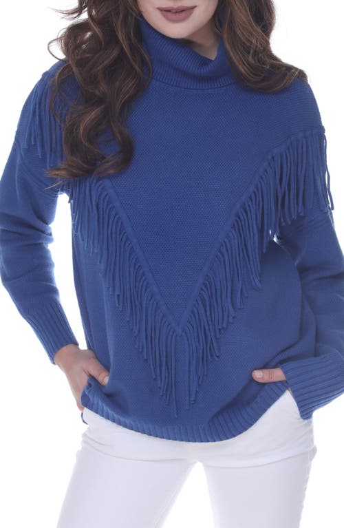 Rain And Rose Fringe Trim Sweater In Blue