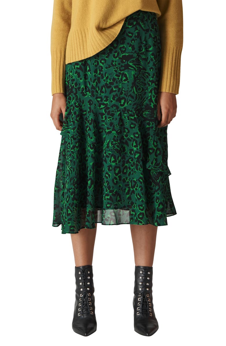 Whistles Jungle Cat Ruffle Skirt, Main, color, 