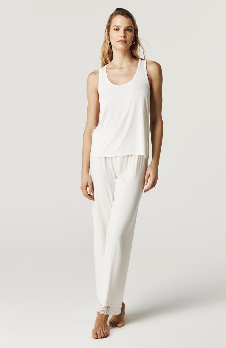 Posh Peanut Lace Trim Racerback Pajama Tank, Alternate, color, White