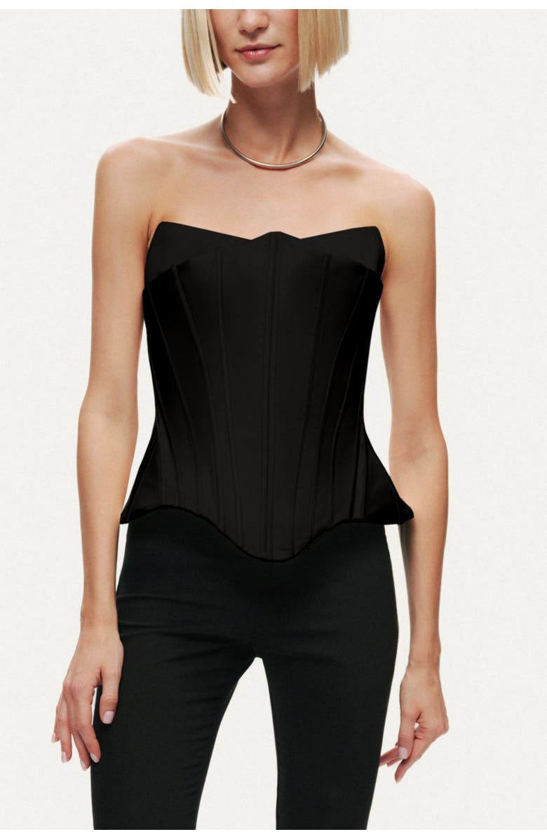Nocturne Sculpted Satin Corset Top, Main, color, Black