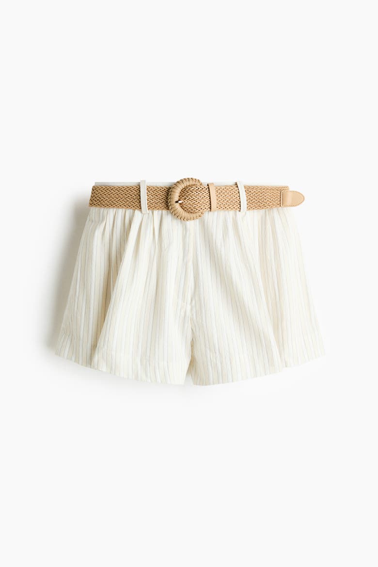 Belted Cotton Shorts, Main, color, Light beige/striped