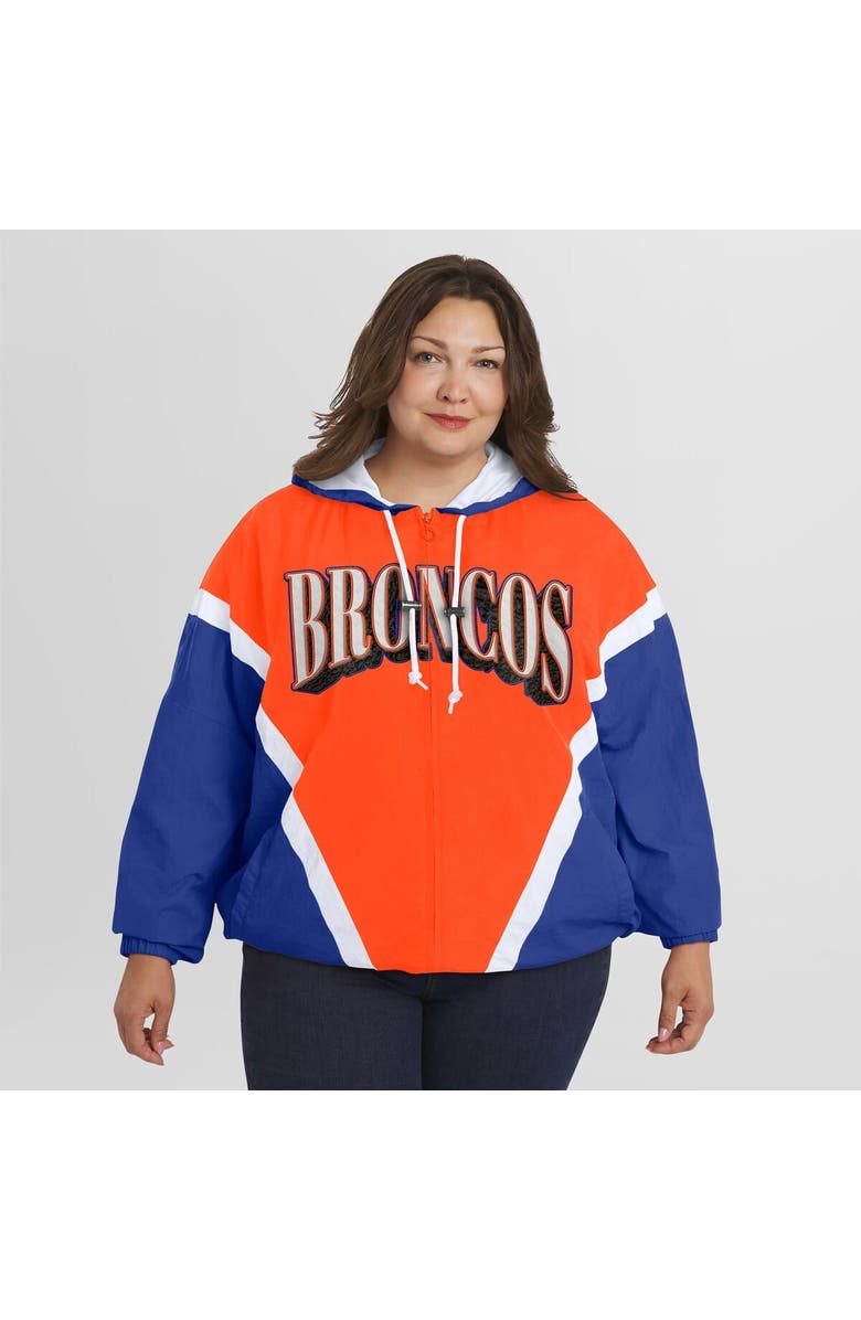 WEAR by Erin Andrews Women's WEAR by Erin Andrews Orange/Royal Denver Broncos Plus Size Retro Crinkle Full-Zip Windbreaker Jacket, Alternate, color, Orange